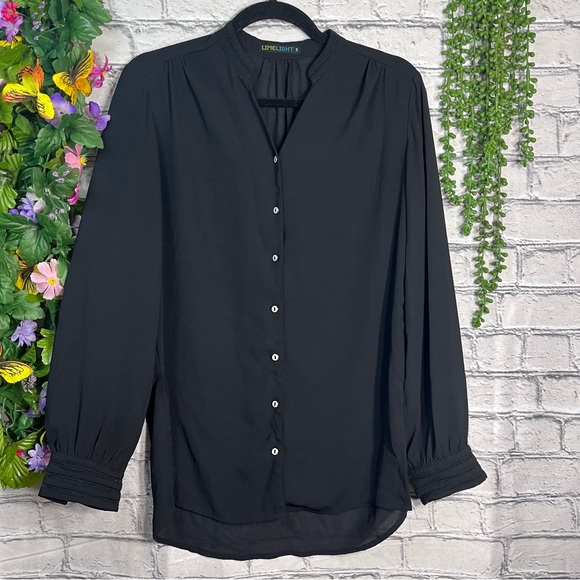 >🌼3/$30🌼Lime Light Black Button Down Blouse Size Small - Picture 1 of 15